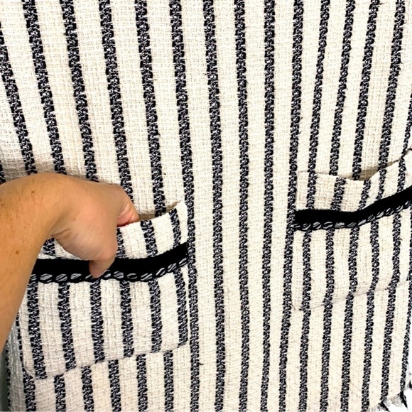 Zara TRF Collection Pinafore Tweed Fringe Striped Mini Shift Dress Size Small/4 - Picture 5 of 7